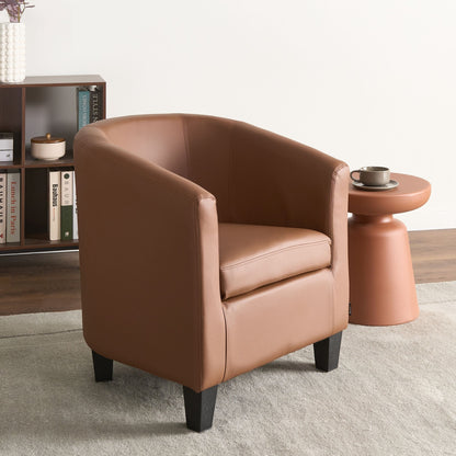 Armchair Club Chair Brown Faux Leather Low Back Tub Retro
