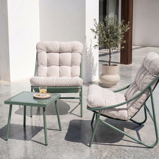 Elite Outdoor Green Beige Lounge Set Steel Frame 2 Seater