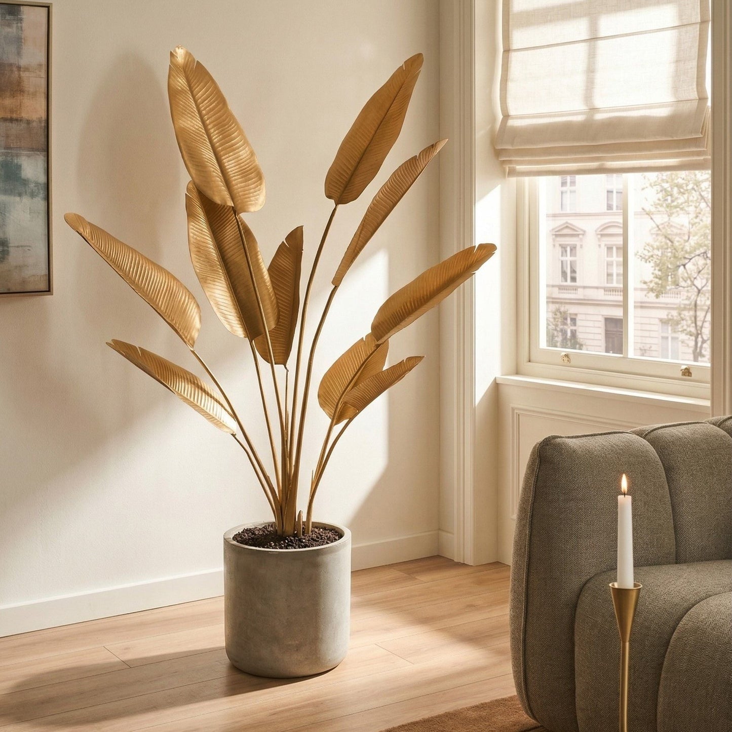 Artificial Banana Tree Gold 162cm Potted With Adjustable Leaves For Glam Indoor Decor