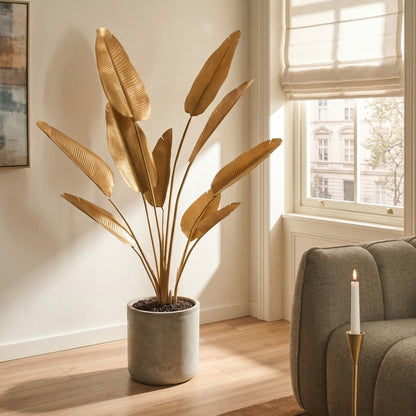 Artificial Banana Tree Gold 162cm Potted With Adjustable Leaves For Glam Indoor Decor