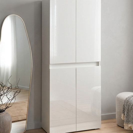 White Chipboard Shoe Storage Cabinet Eight Shelves Two Doors Modern Hallway Organizer