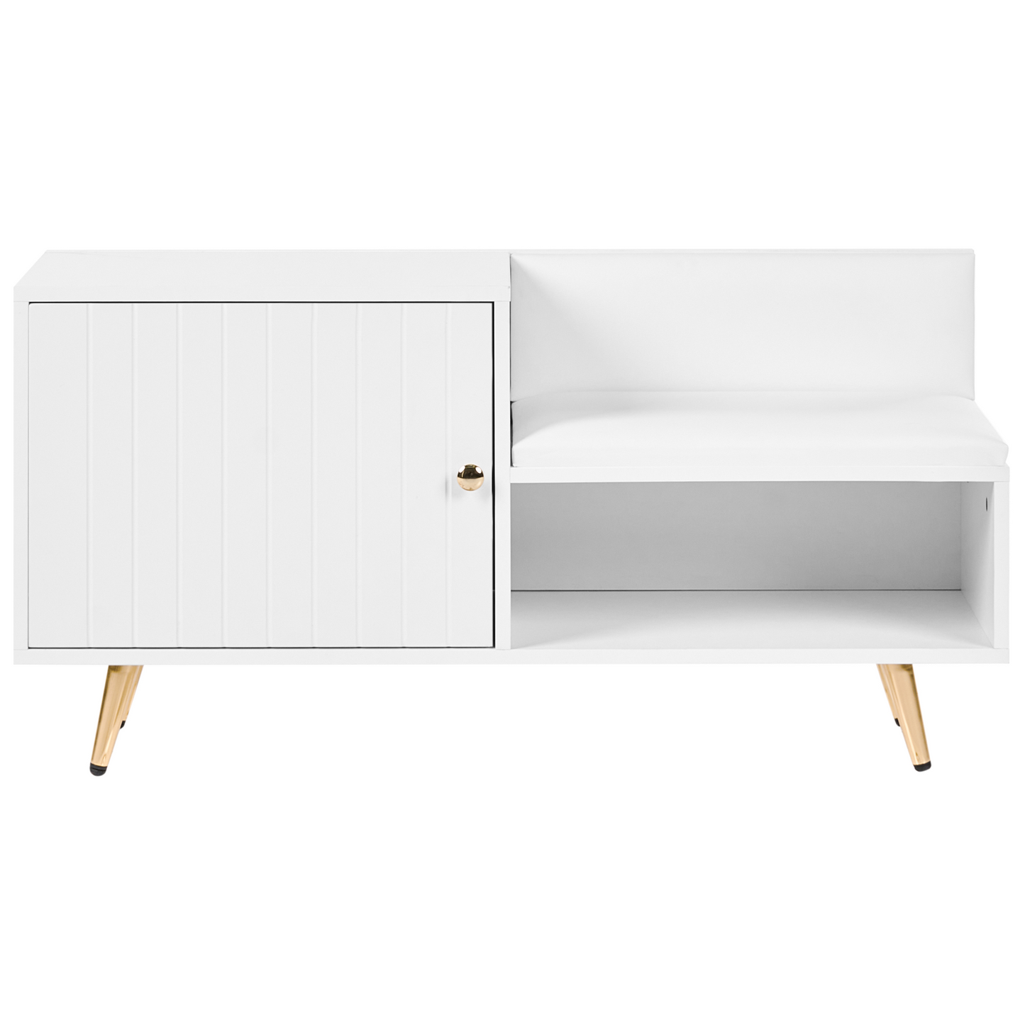 Shoe Storage Bench White With 2 Compartments And Metal Legs
