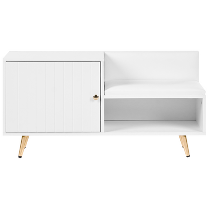 Shoe Storage Bench White With 2 Compartments And Metal Legs