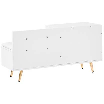 Shoe Storage Bench White With 2 Compartments And Metal Legs