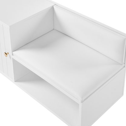 Shoe Storage Bench White With 2 Compartments And Metal Legs