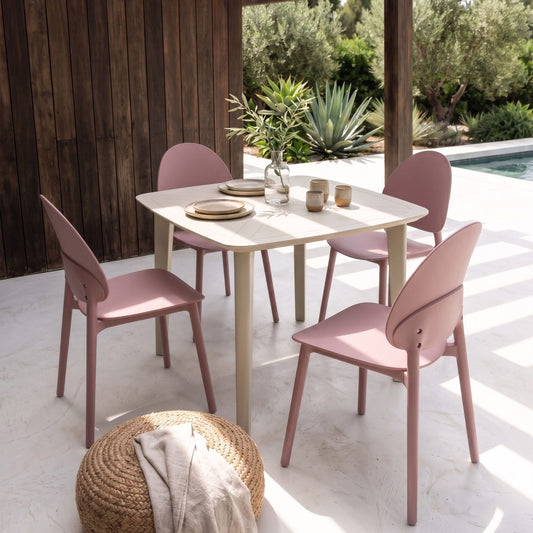 Set Of 4 Pink Minimalist Chairs Outdoor No Armrests