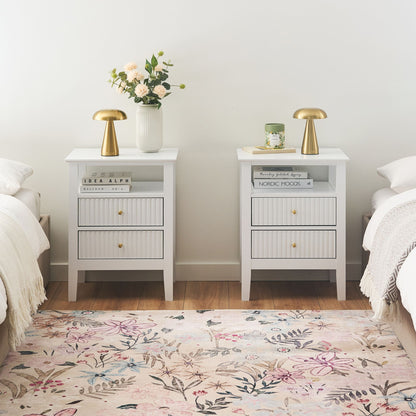 LuxeNest Bedside Tables Set 2 Drawers White MDF Gold Handles