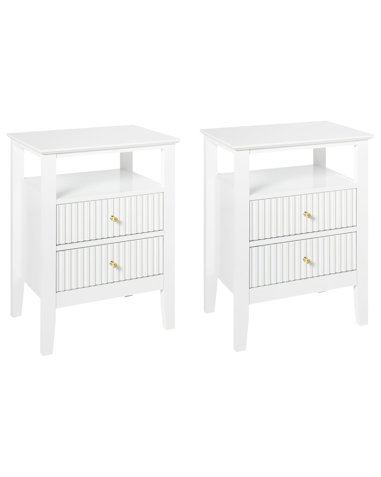 LuxeNest Bedside Tables Set 2 Drawers White MDF Gold Handles