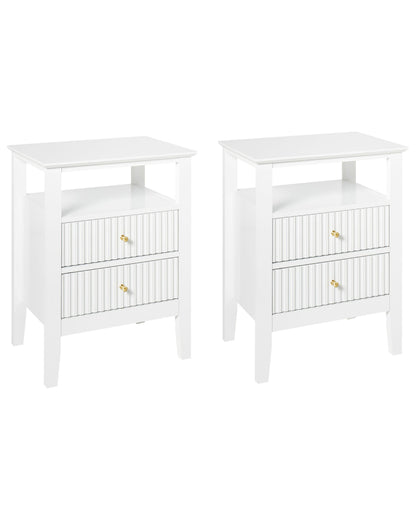 LuxeNest Bedside Tables Set 2 Drawers White MDF Gold Handles