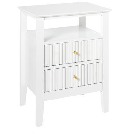LuxeNest Bedside Tables Set 2 Drawers White MDF Gold Handles