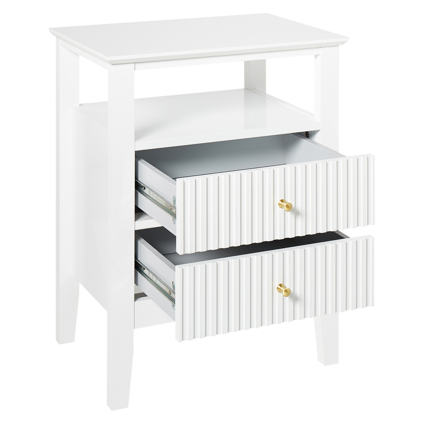 LuxeNest Bedside Tables Set 2 Drawers White MDF Gold Handles