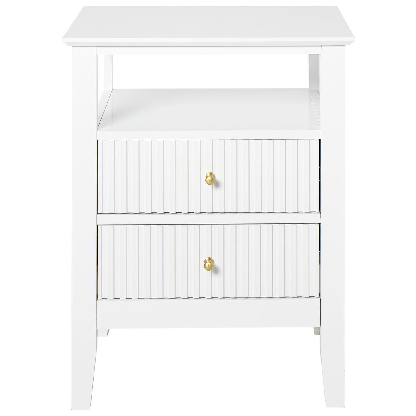 LuxeNest Bedside Tables Set 2 Drawers White MDF Gold Handles
