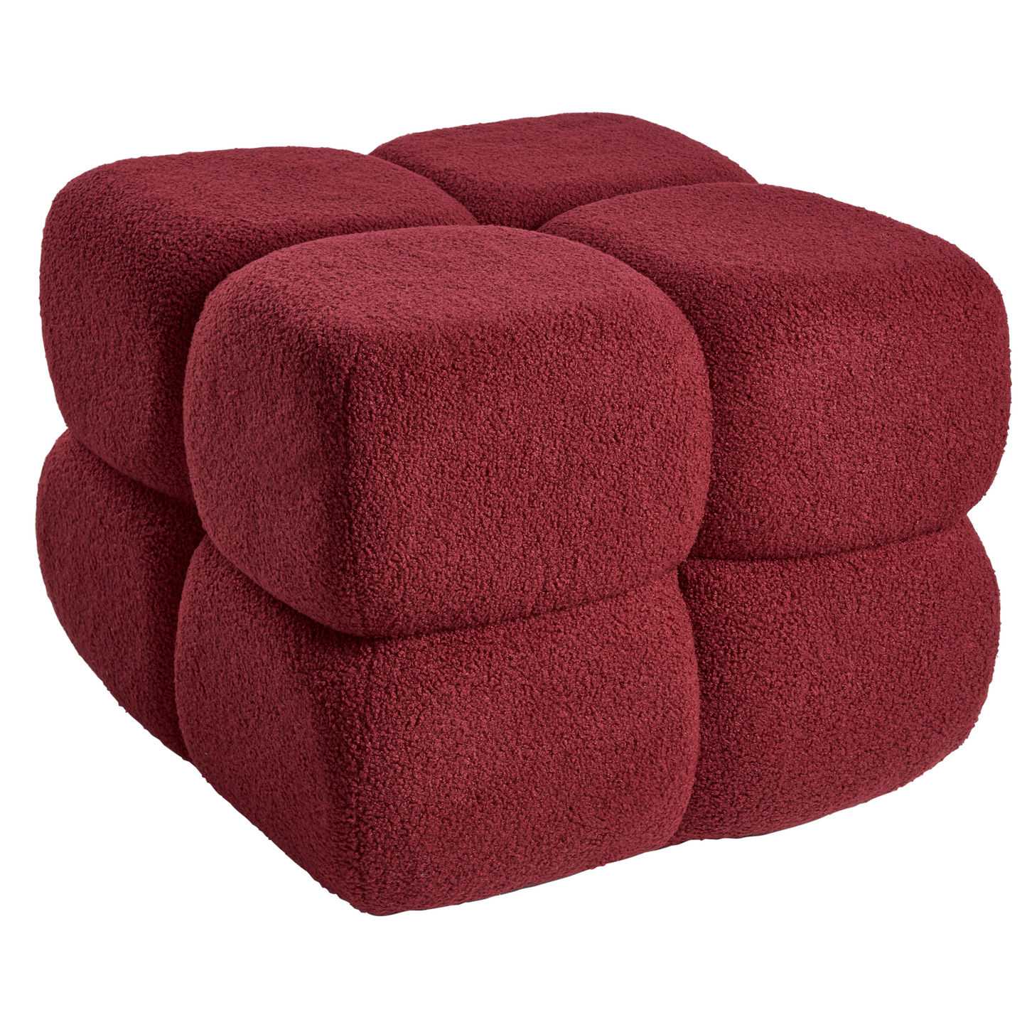 Dark Red Boucle Pouffe 60 x 60cm Square Footstool