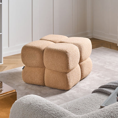 Beige Boucle Square Pouffe 60 x 60cm Footstool Modern Upholstered Home Decor