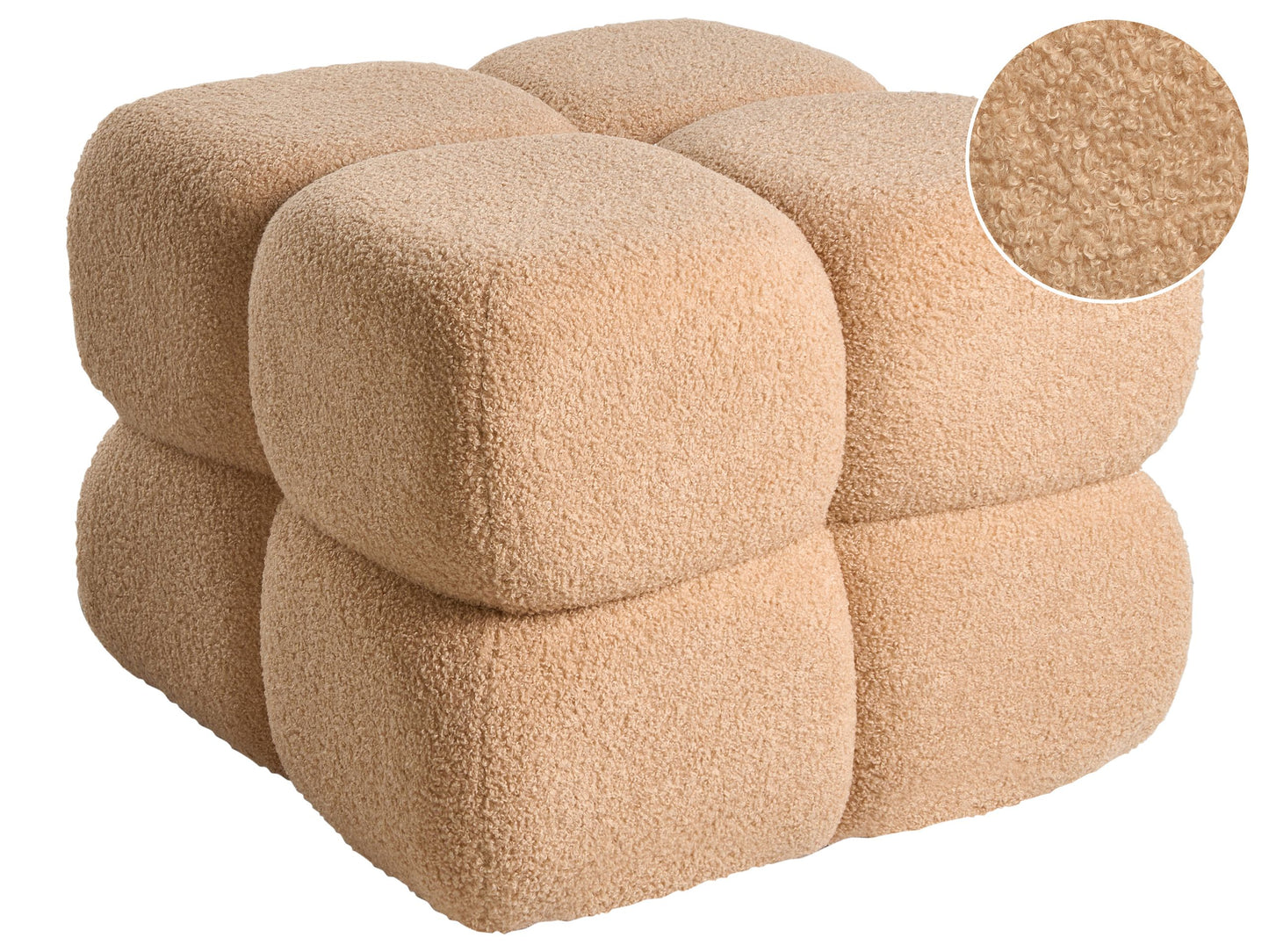 Beige Boucle Square Pouffe 60 x 60cm Footstool Modern Upholstered Home Decor