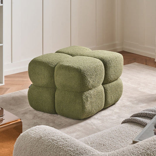 Pouffe Boucle Square 60 x 60cm Green Footstool