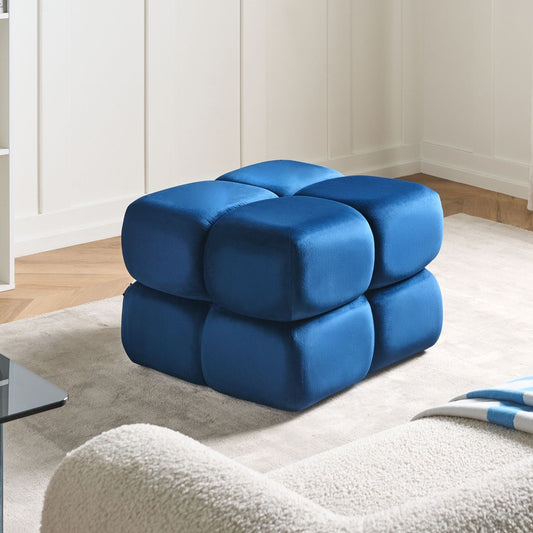 Navy Velvet Square Pouffe 60 x 60cm Modern Footstool