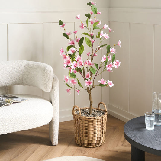 Magnolia Tree 128cm Artificial Potted Pink Green Decor