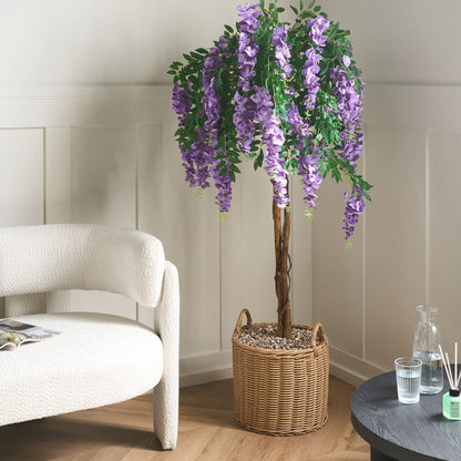 Artificial Wisteria Potted 150cm Green Purple Indoor Decor