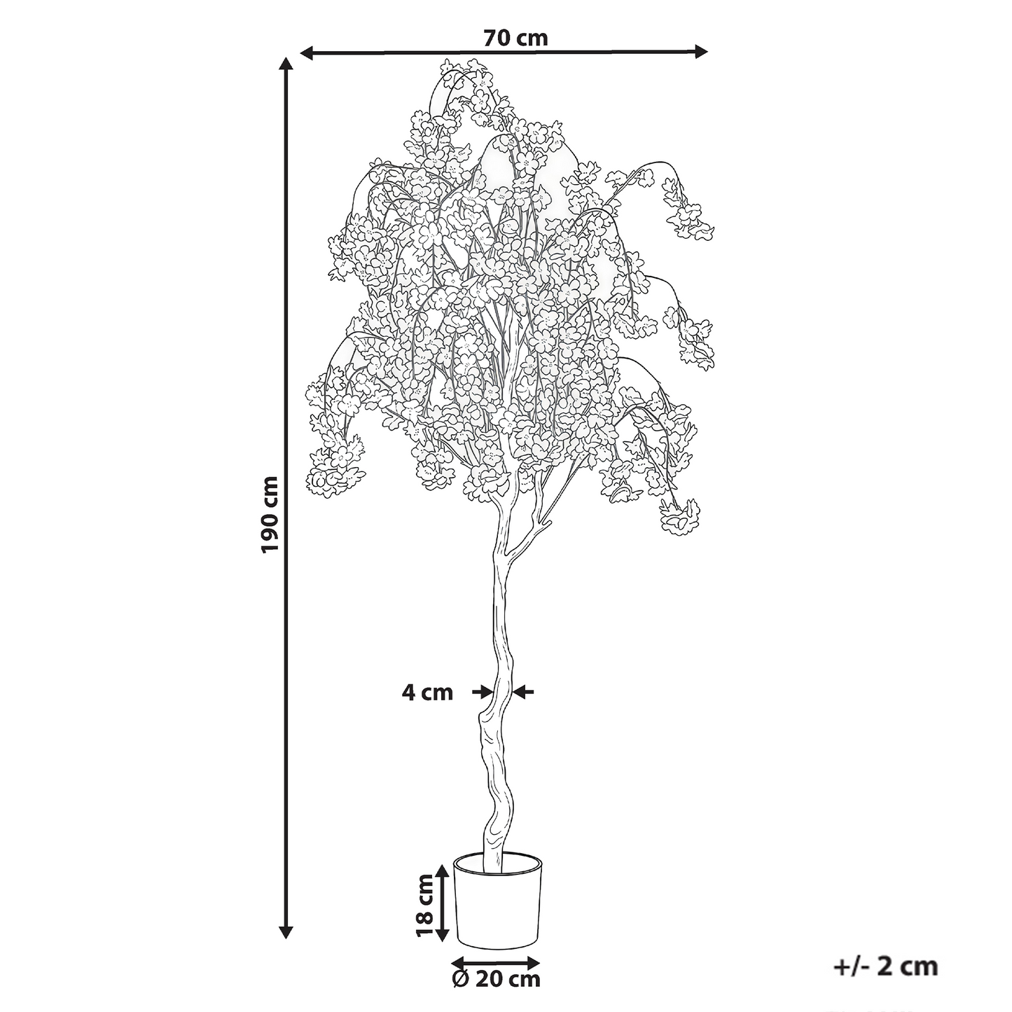 190cm Pink Artificial Cherry Blossom Tree with Silk Feel Flowers for Indoor Decor