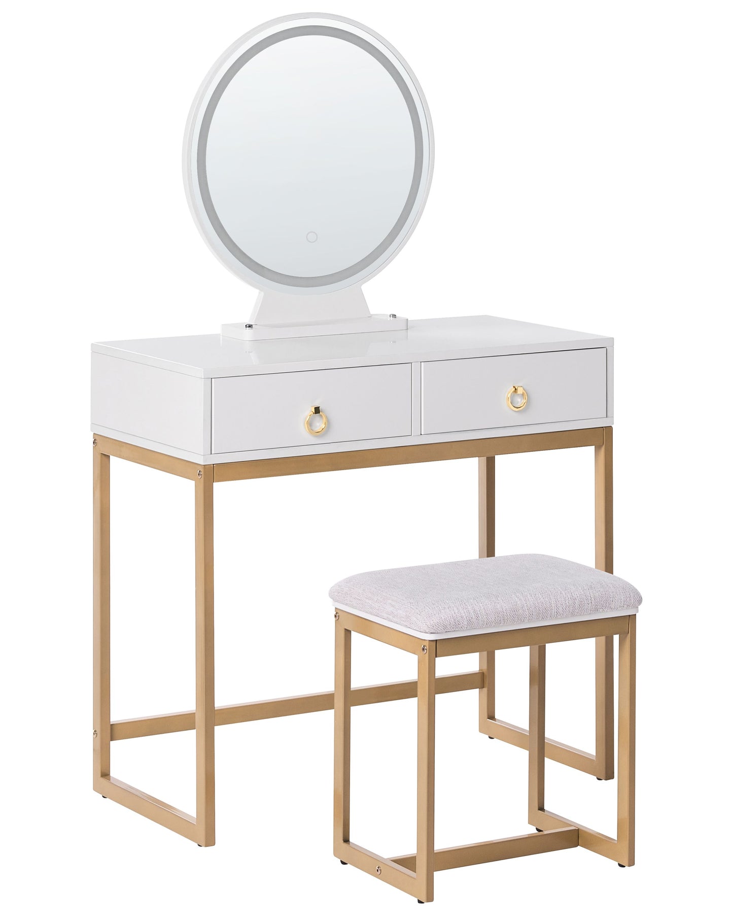 GlamAura Dressing Table White Gold MDF With LED Mirror 4 Drawers