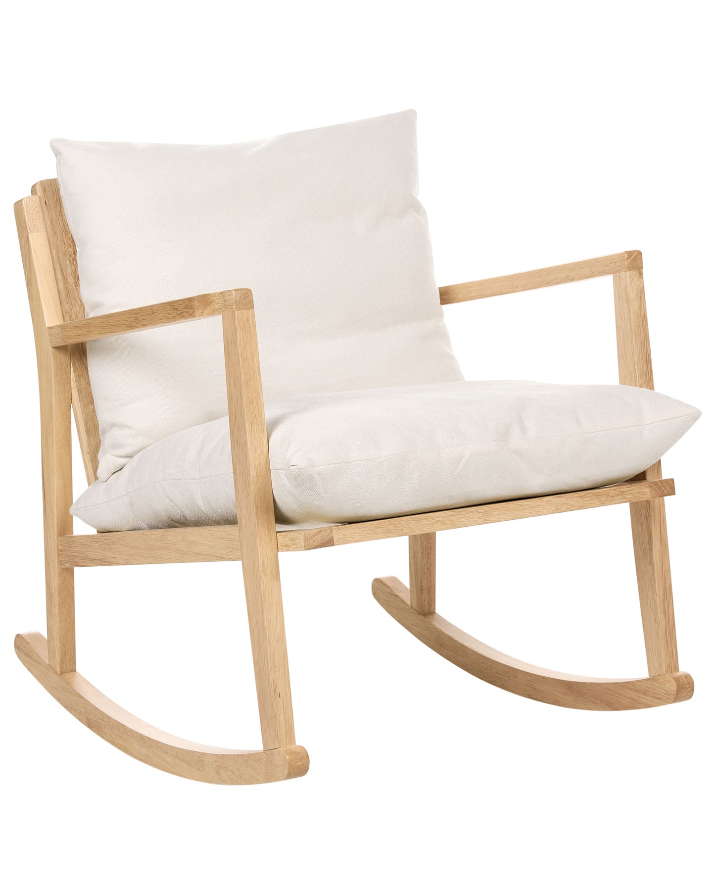 Rocking Armchair Light Beige Fabric With Rubberwood Frame