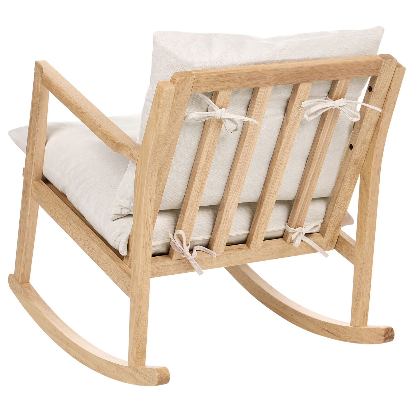 Rocking Armchair Light Beige Fabric With Rubberwood Frame