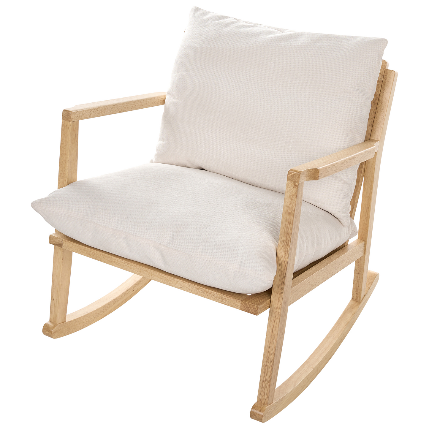 Rocking Armchair Light Beige Fabric With Rubberwood Frame