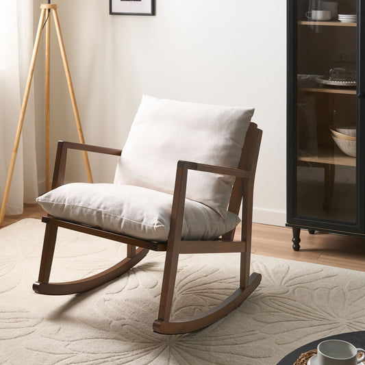 Rocking Armchair Light Beige Fabric Rubberwood Frame