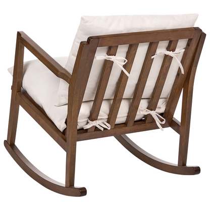 Rocking Armchair Light Beige Fabric Rubberwood Frame
