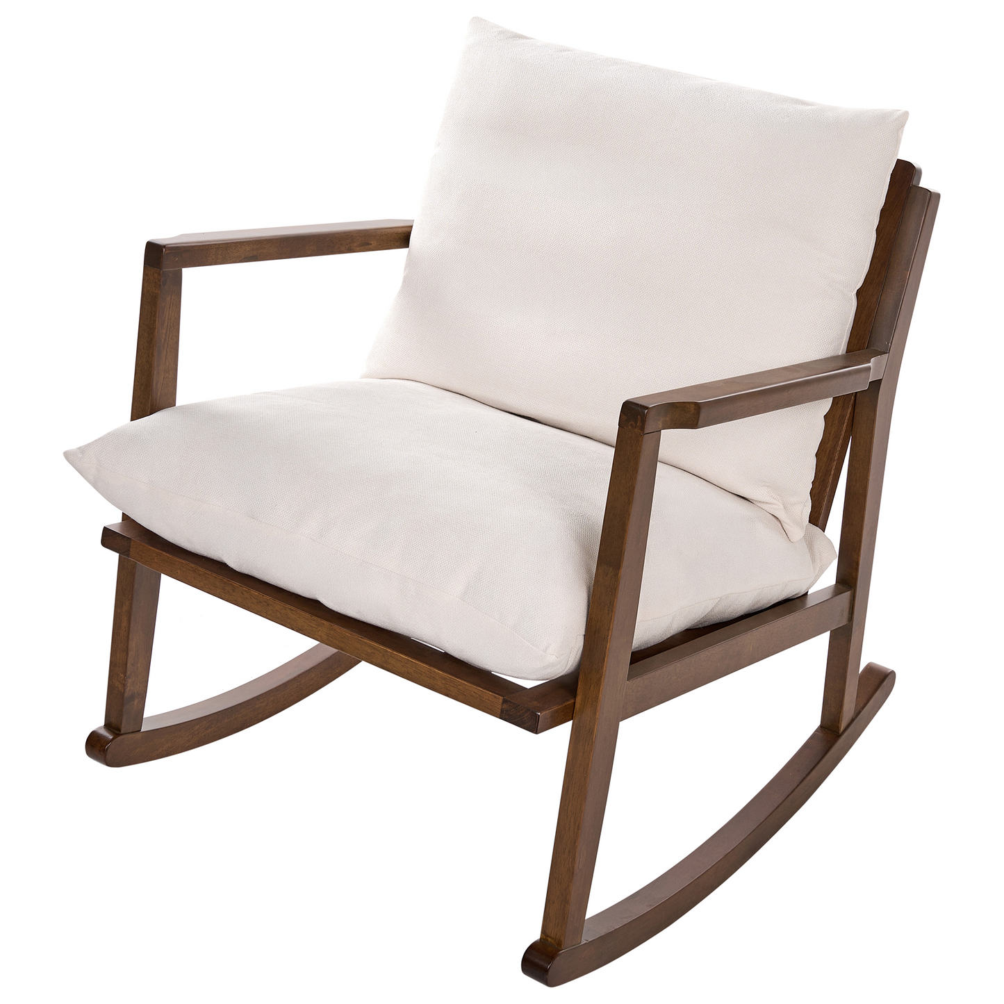 Rocking Armchair Light Beige Fabric Rubberwood Frame