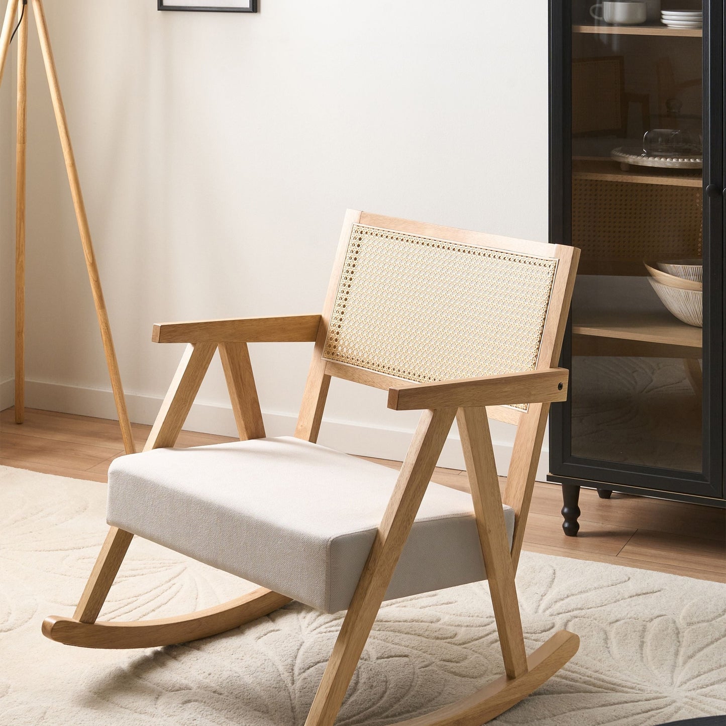Vienna Home Rocking Armchair Light Brown Fabric With Vienna Backrest