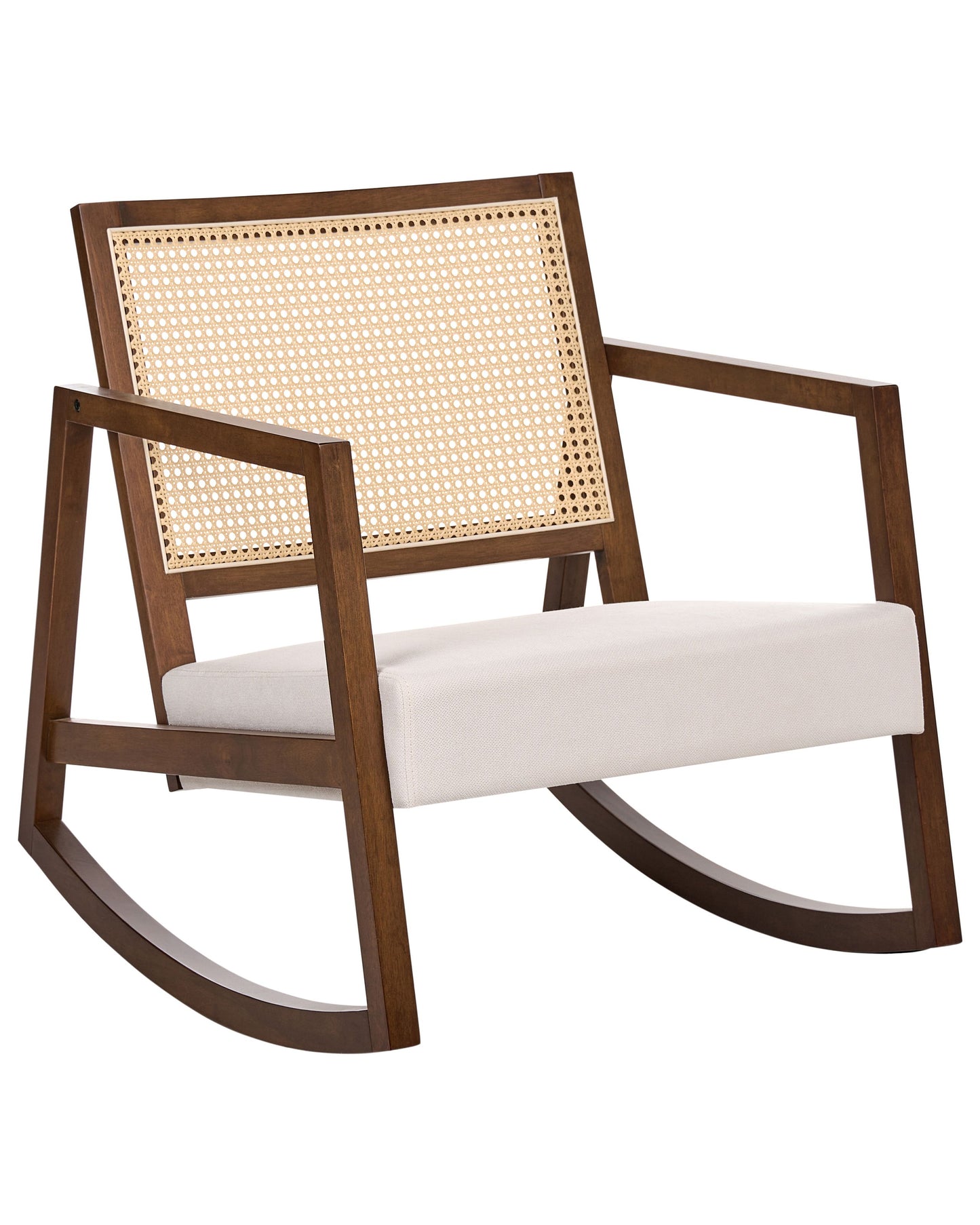 Rocking Armchair Brown Beige Fabric With Braid Backrest