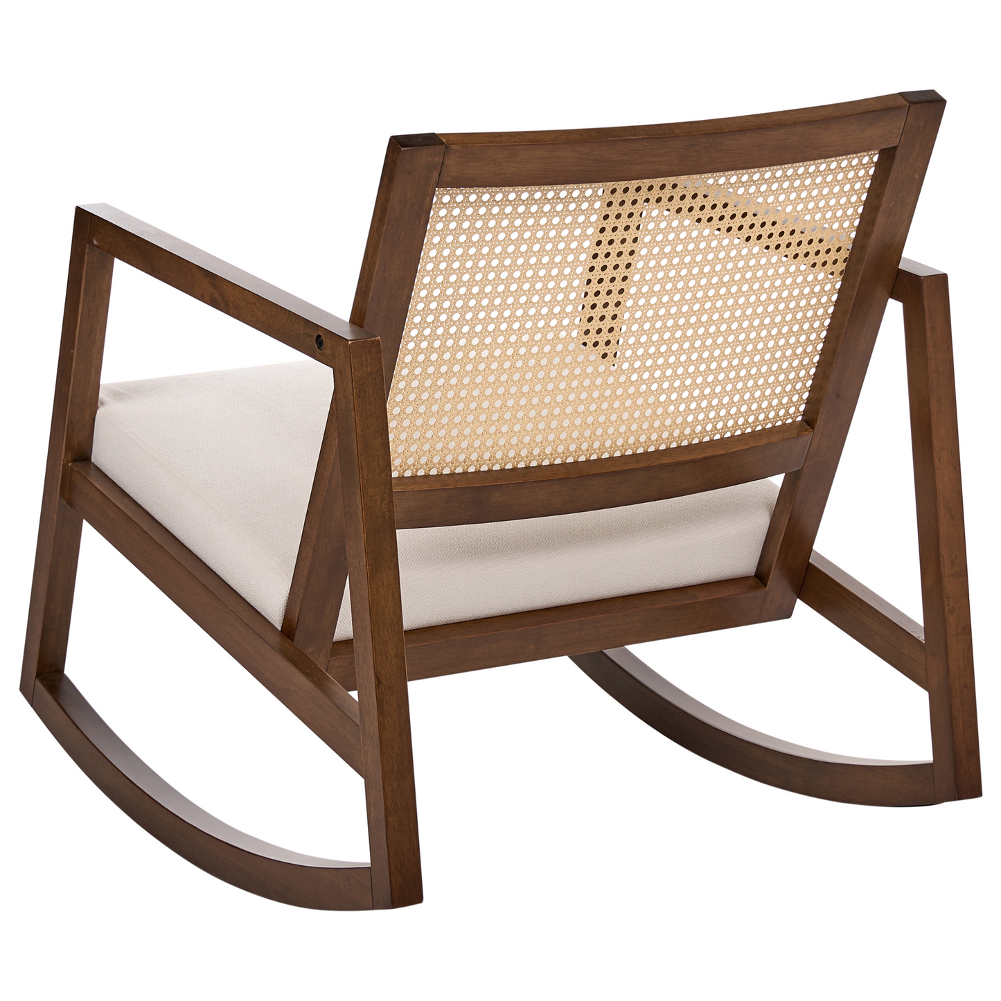 Rocking Armchair Brown Beige Fabric With Braid Backrest