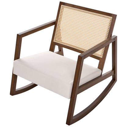 Rocking Armchair Brown Beige Fabric With Braid Backrest