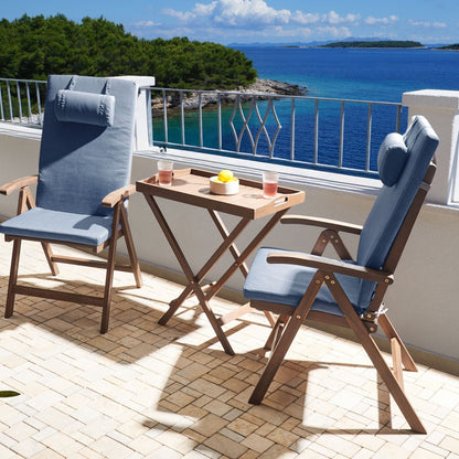 Acacia Wood Garden Chairs Set of 2 With Blue Cushions