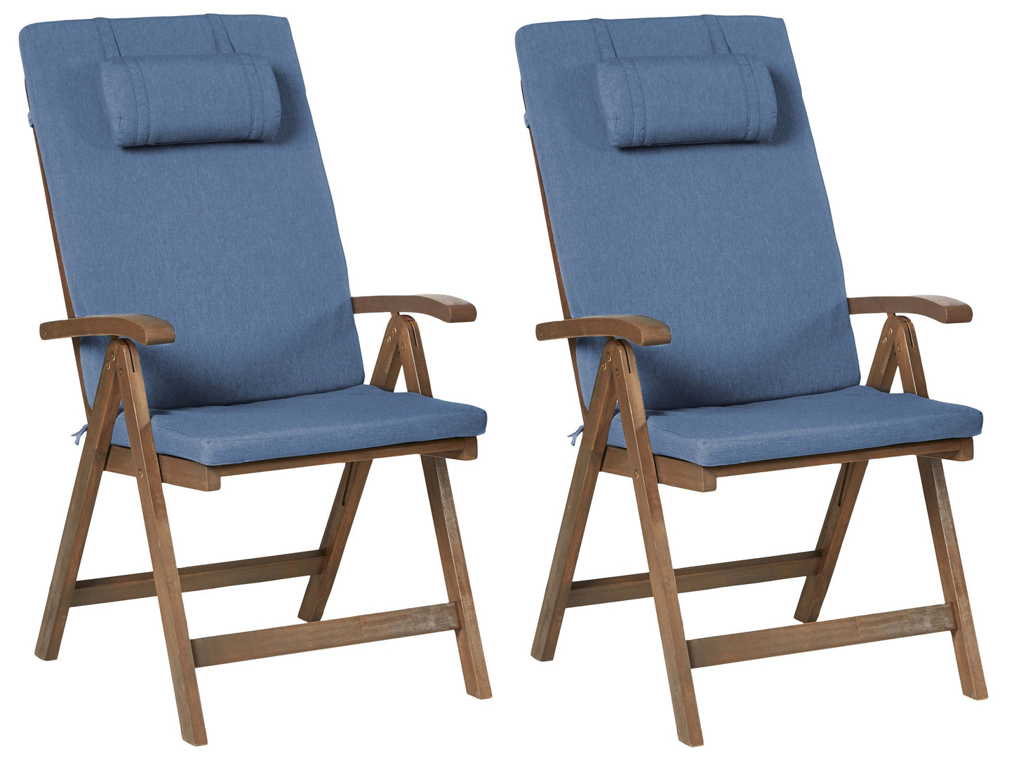 Acacia Wood Garden Chairs Set of 2 With Blue Cushions