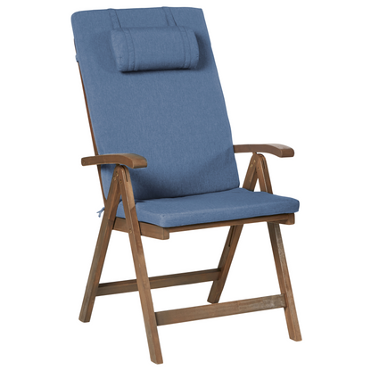 Garden Oasis Acacia Bistro Set With Blue Cushions Folding 2 Chairs