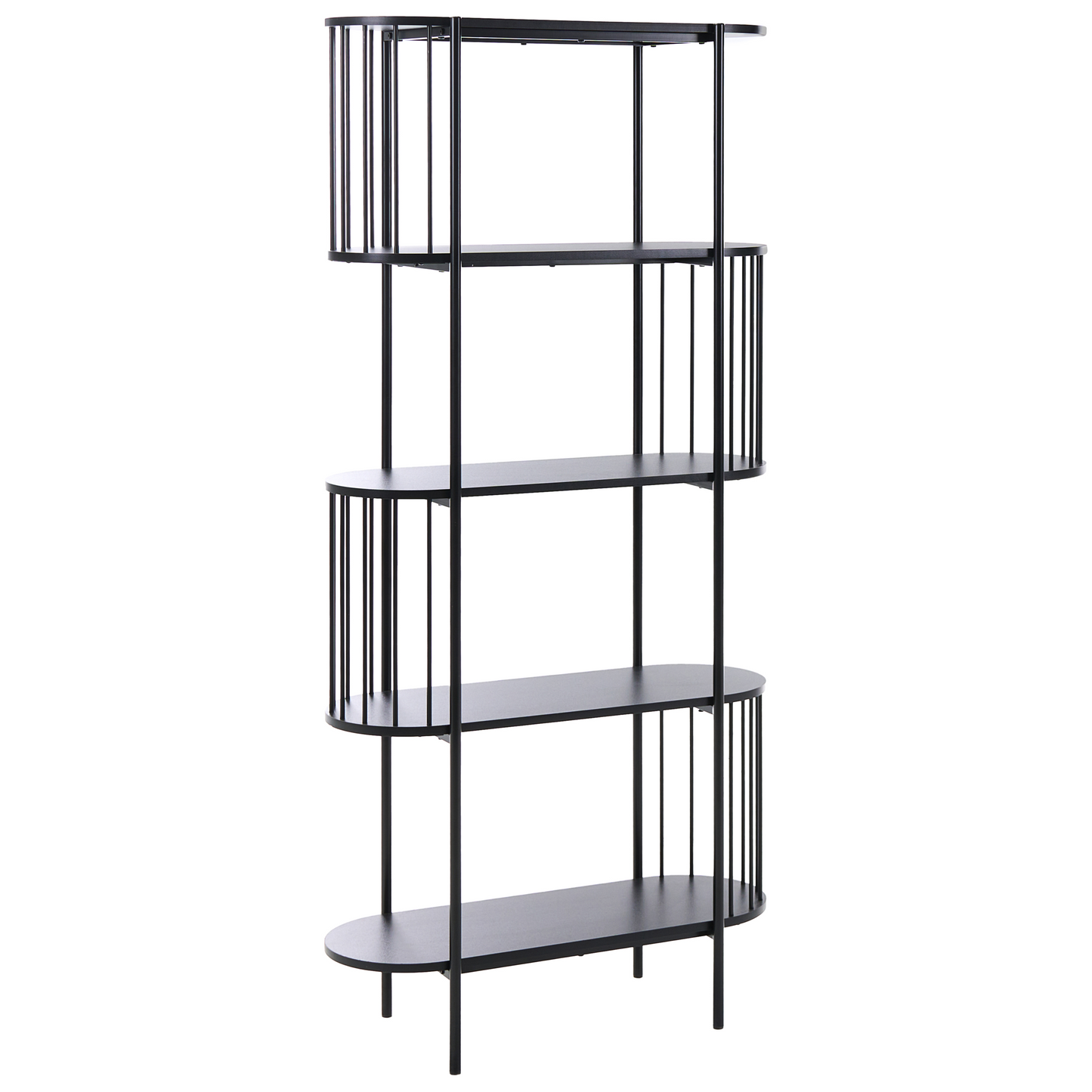 NovaCasa 4-Tier Black Bookcase 172x80 cm Oval Melamine Retro