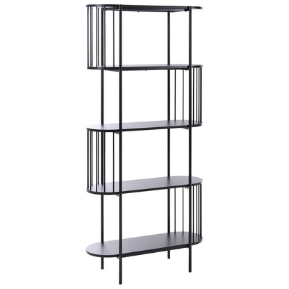 NovaCasa 4-Tier Black Bookcase 172x80 cm Oval Melamine Retro