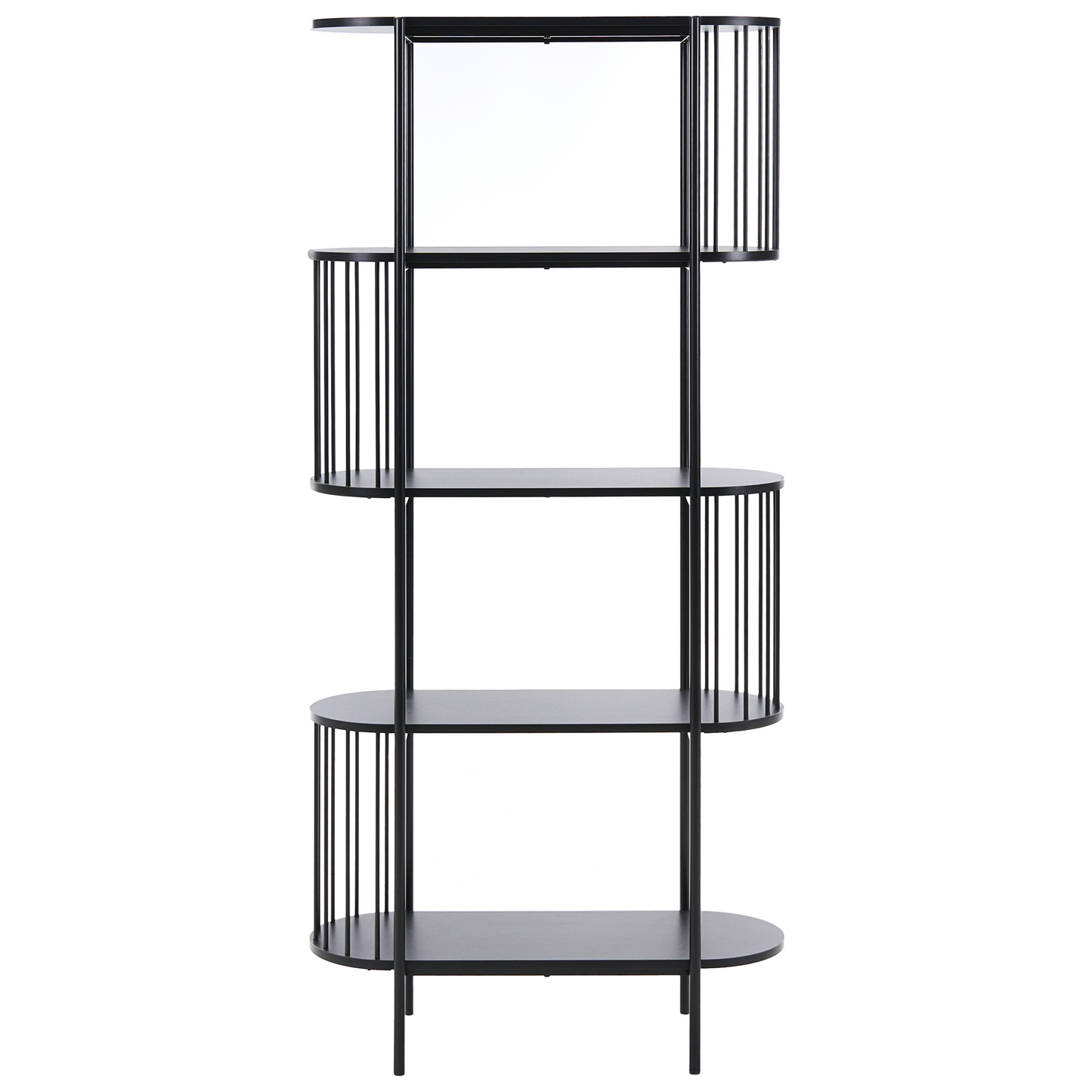 NovaCasa 4-Tier Black Bookcase 172x80 cm Oval Melamine Retro