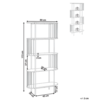 NovaCasa 4-Tier Black Bookcase 172x80 cm Oval Melamine Retro