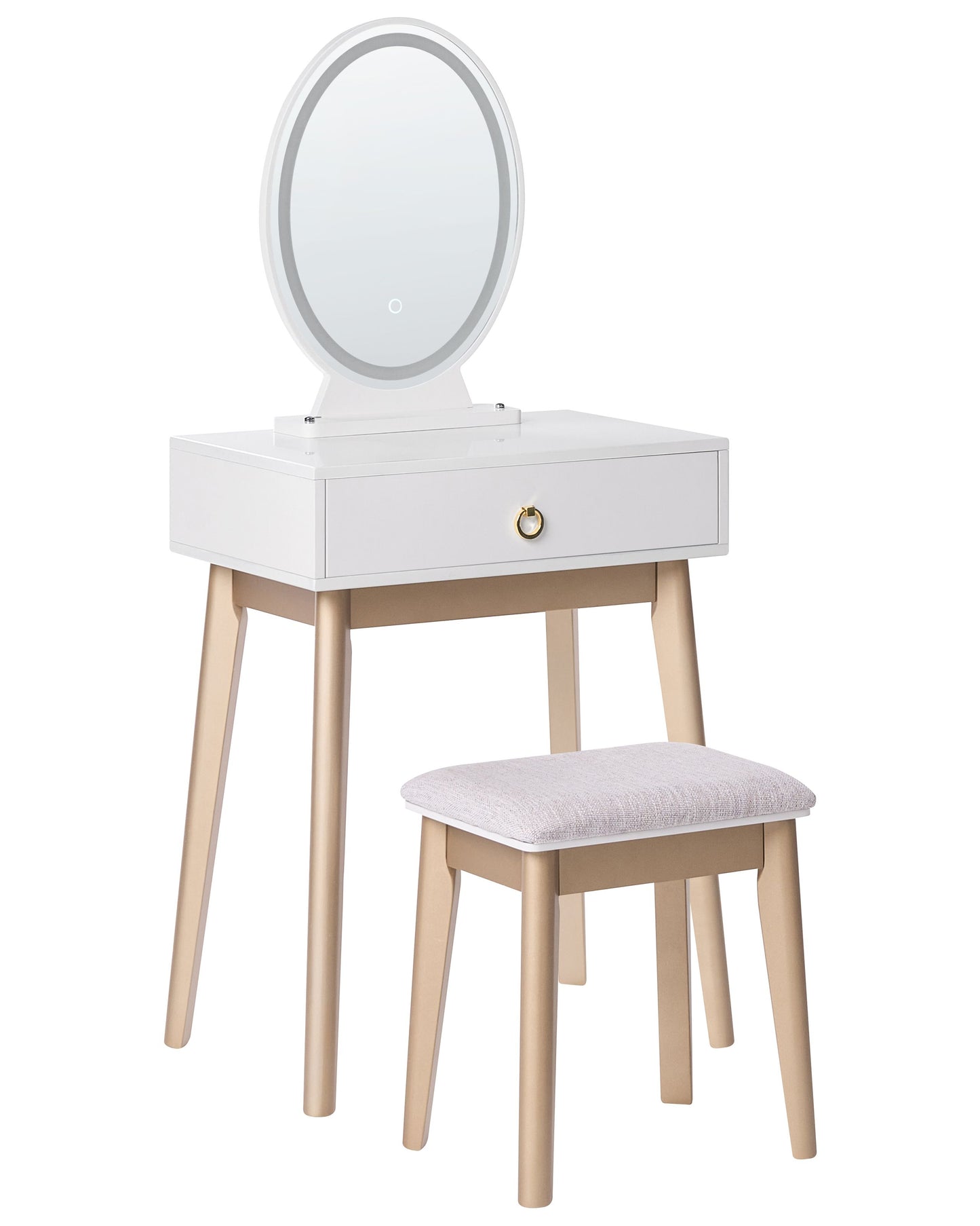 GlamourNest Dressing Table White Gold With LED Mirror 3 Drawers