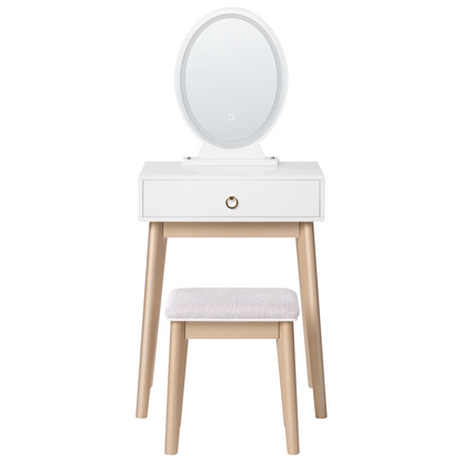GlamourNest Dressing Table White Gold With LED Mirror 3 Drawers