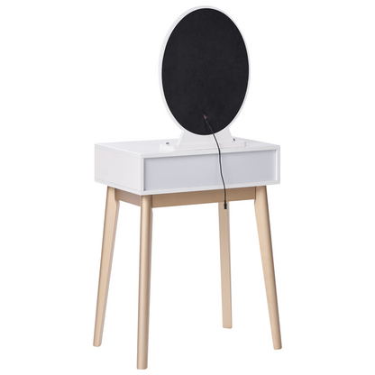 GlamourNest Dressing Table White Gold With LED Mirror 3 Drawers