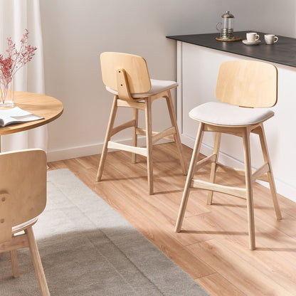 Bar Stools Set of 2 Light Beige Fabric Rubberwood Armless