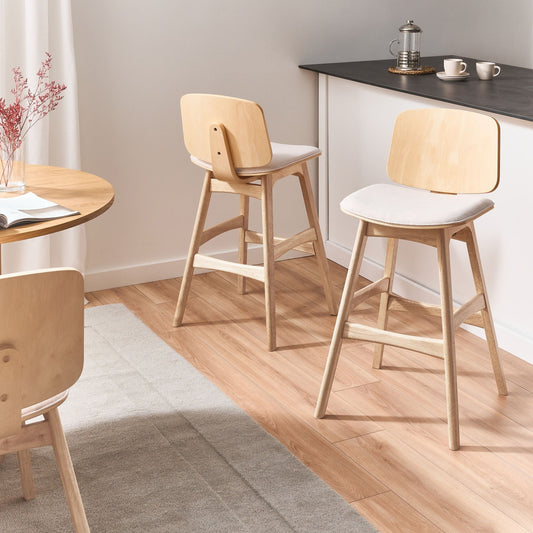 Bar Stools Set of 2 Light Beige Fabric Rubberwood Armless