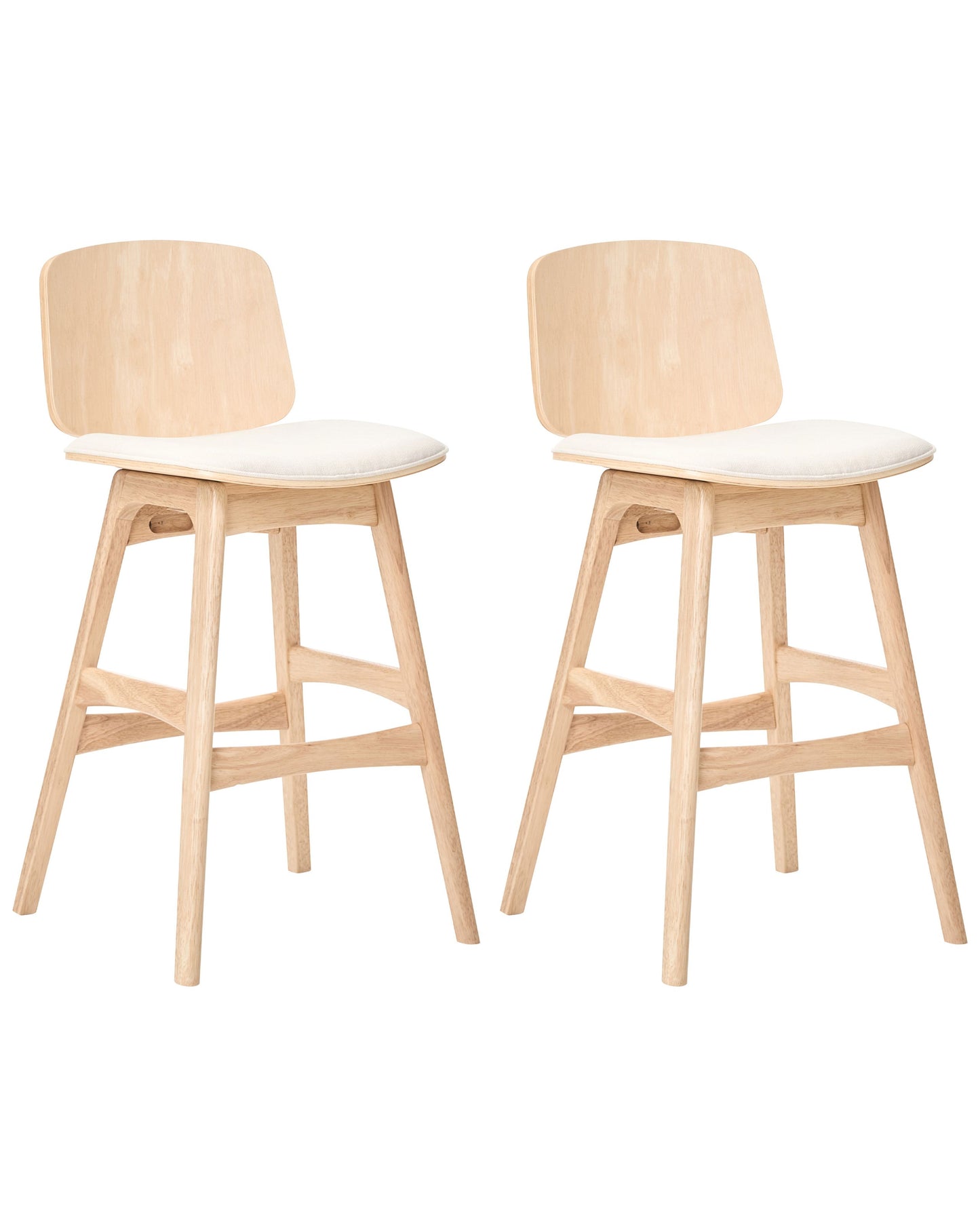 Bar Stools Set of 2 Light Beige Fabric Rubberwood Armless