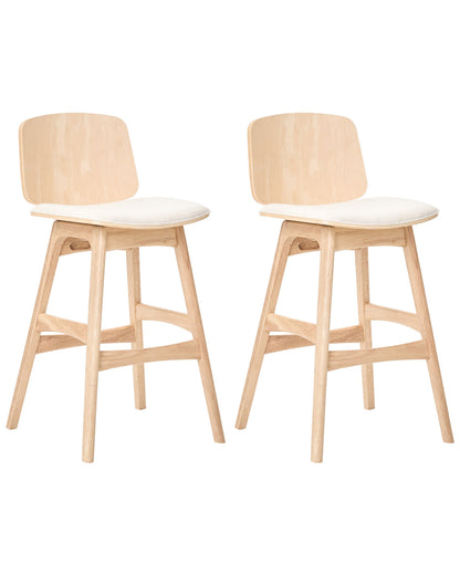 Bar Stools Set of 2 Light Beige Fabric Rubberwood Armless