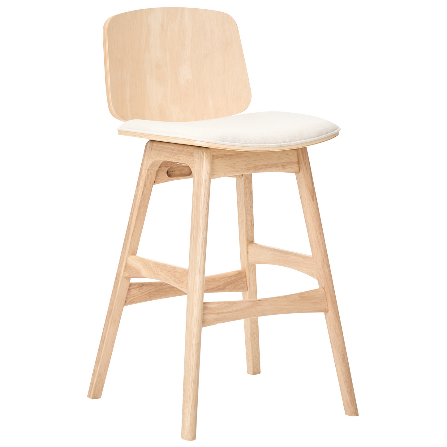 Bar Stools Set of 2 Light Beige Fabric Rubberwood Armless